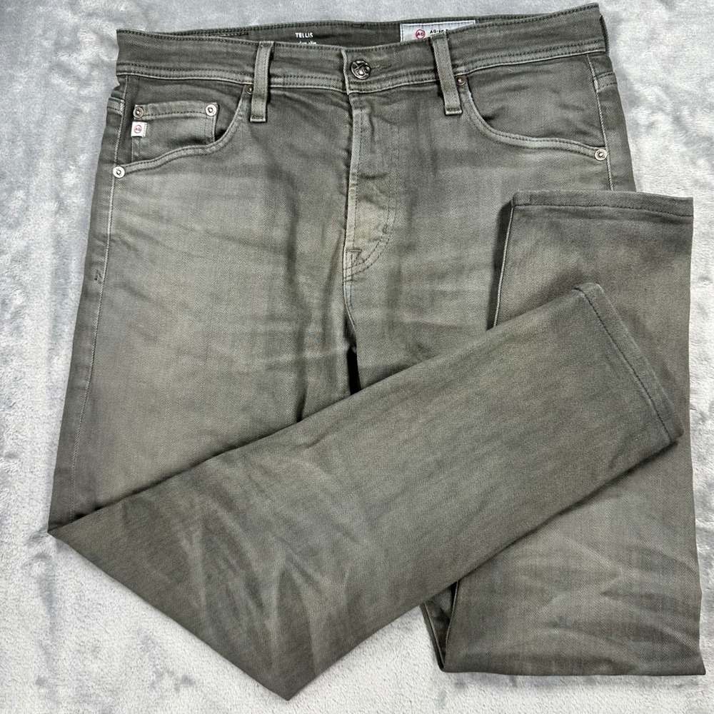 AG Adriano Goldschmied Tellis Modern Slim Jeans 31x33 Grey Green Stretch Denim